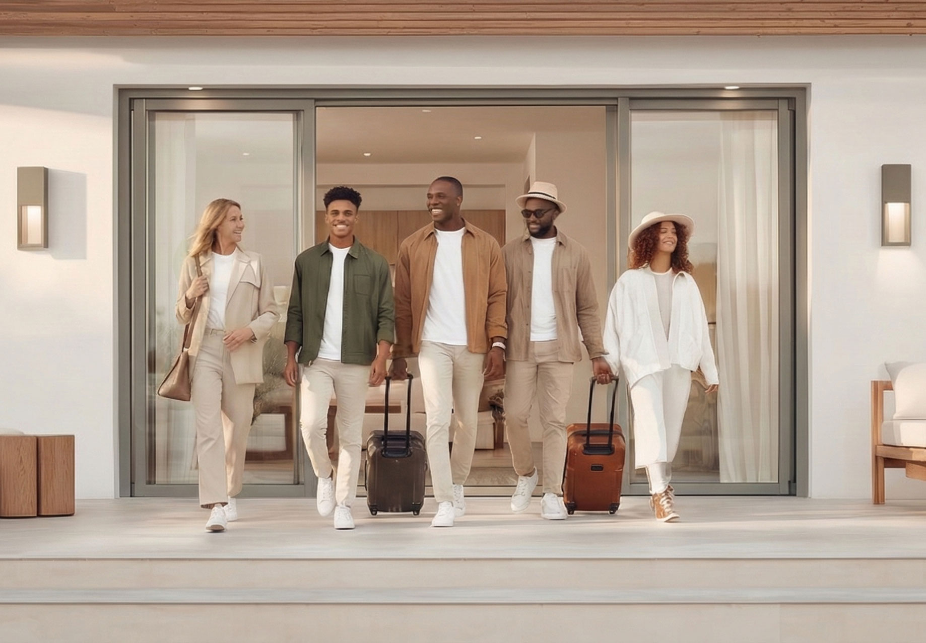 Group of guests arriving at a vacation rental