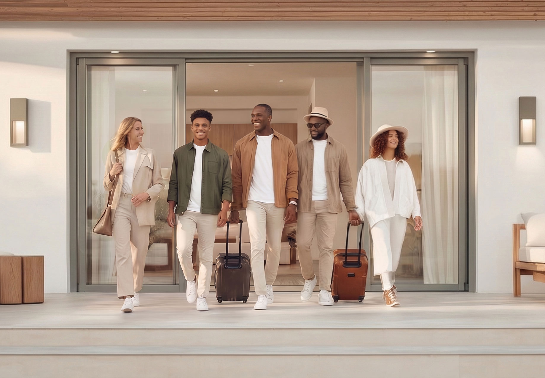 Group of guests arriving at a vacation rental