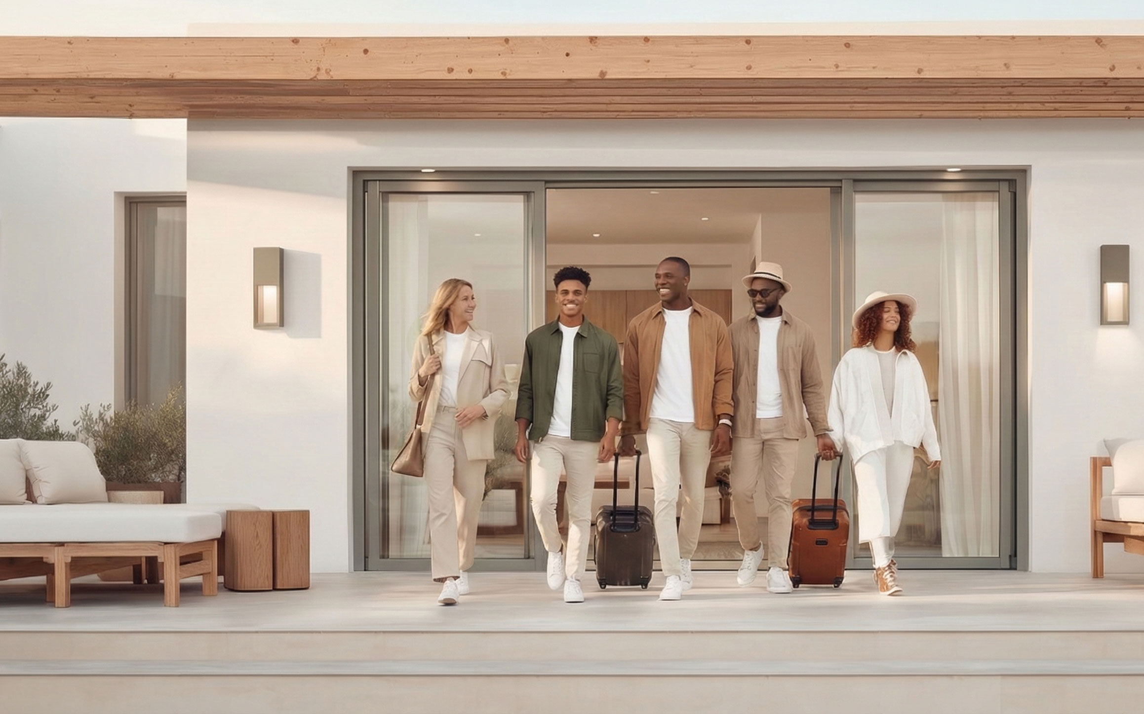 Group of guests arriving at a vacation rental